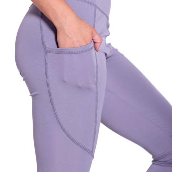 High-Waisted & Mash Panel Gym and Yoga Leggings with Side Pockets Royal Grey - Picture 6 of 7